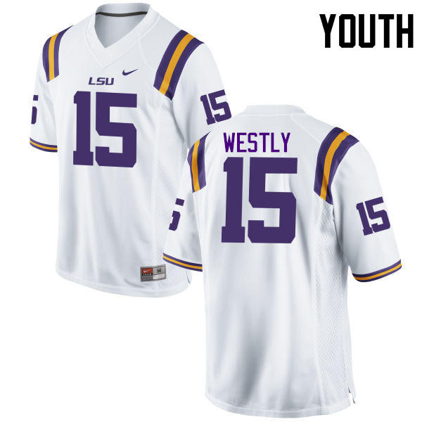 Youth LSU Tigers #15 Tony Westly College Football Jerseys Game-White - Click Image to Close